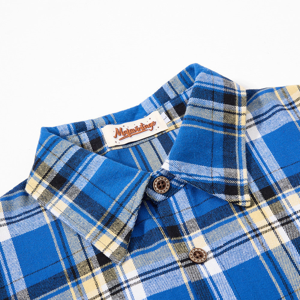 Loose Plaid Short Sleeved Shirt — Harajuku Street Plaid Shirt (Blue/Red)