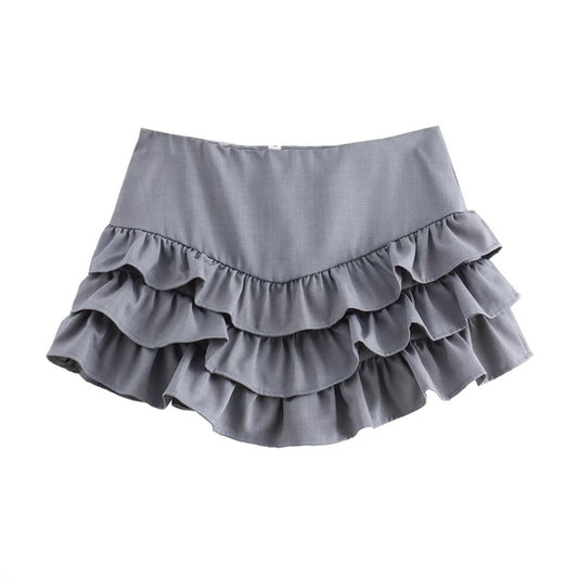 Charming and Fresh Layered Decoration with Gray Ruffle Edge Cake Skirt for Women