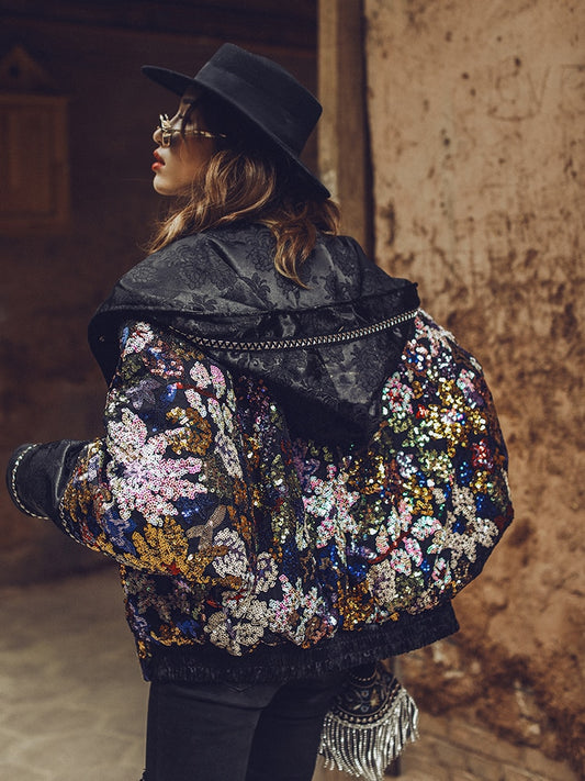 Harajuku Style Sequin Down Jacket for Women