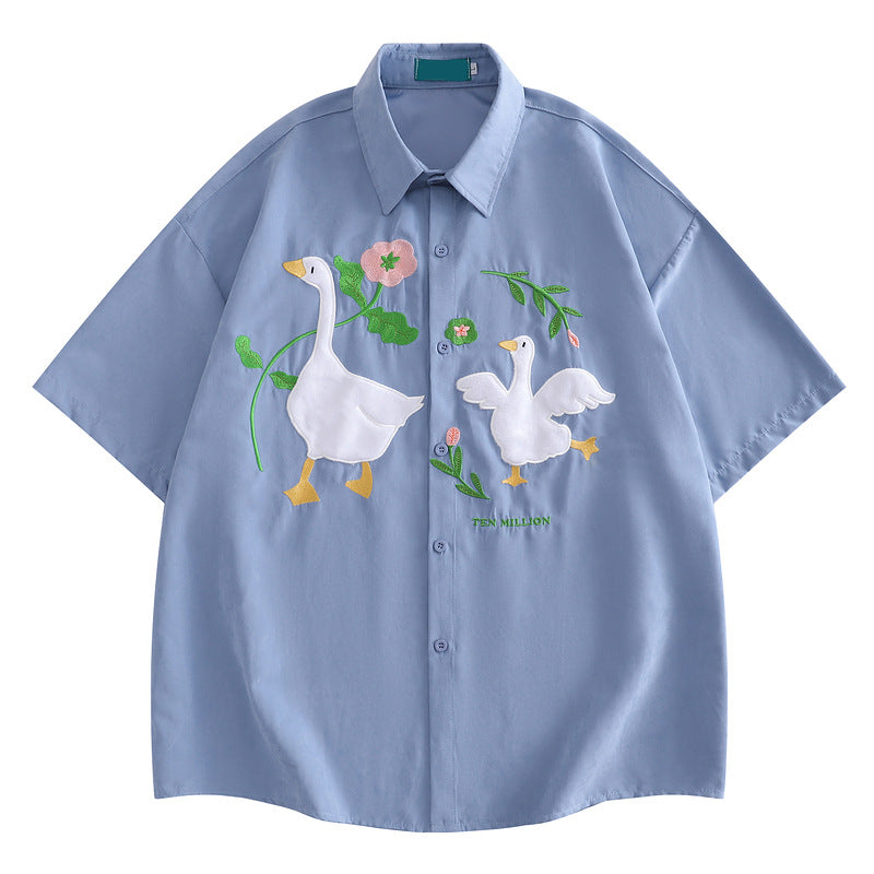 Loose Oversize Cute Duck Short Sleeve Shirt Casual Shirt Summer
