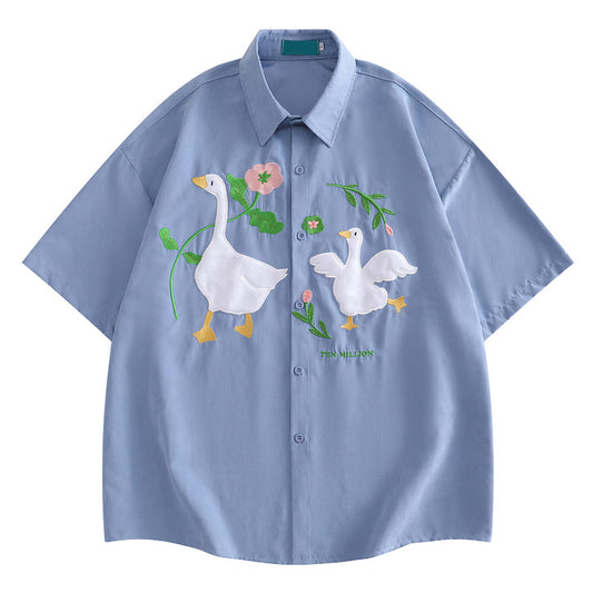 Loose Oversize Cute Duck Short Sleeve Shirt Casual Shirt Summer