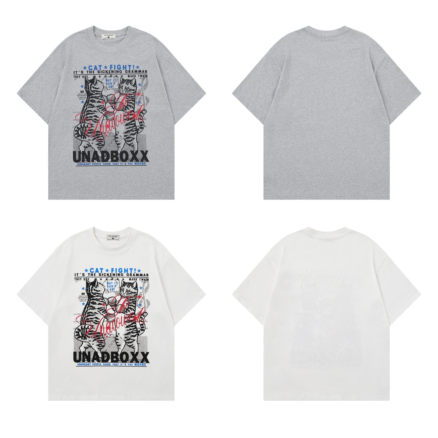 Boxing Cat Printed Short Sleeve Tee — Harajuku Style Floral Loose Fit