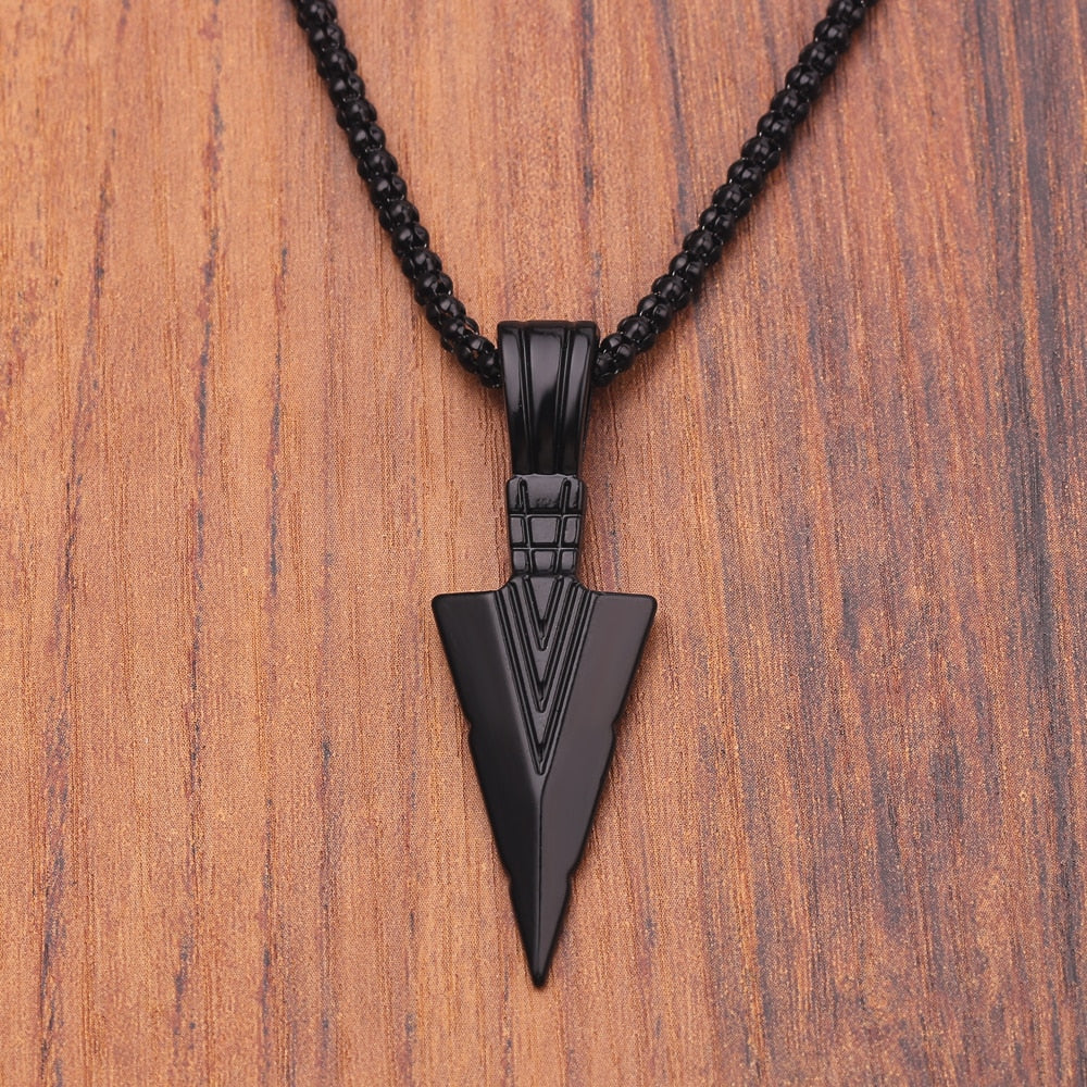 Matte Black Long Necklace with Arrow Pendant - Harajuku Style