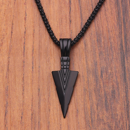 Matte Black Long Necklace with Arrow Pendant - Harajuku Style