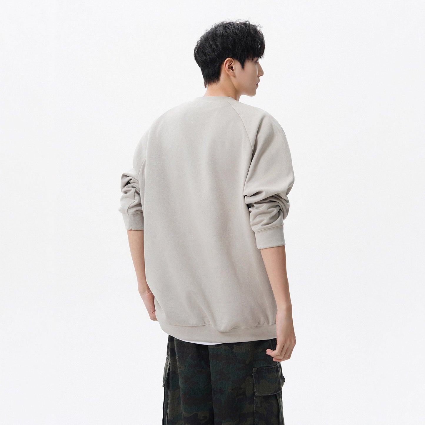 Heavyweight Suede Crewneck Sweatshirt Unisex Fashion Loose Casual Outerwear Top