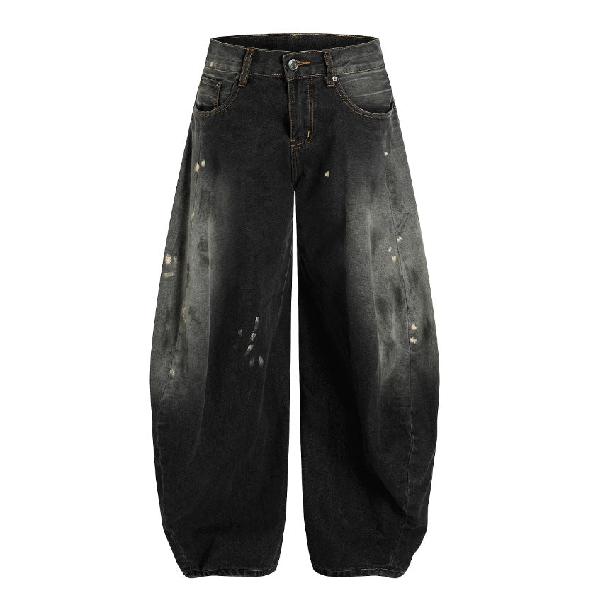 Gradient Black Splashed Ink Wide Leg Jeans for Men