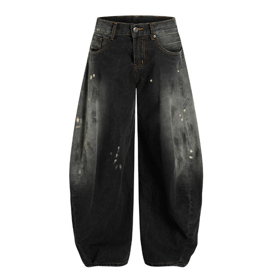 Gradient Black Splashed Ink Wide Leg Jeans for Men