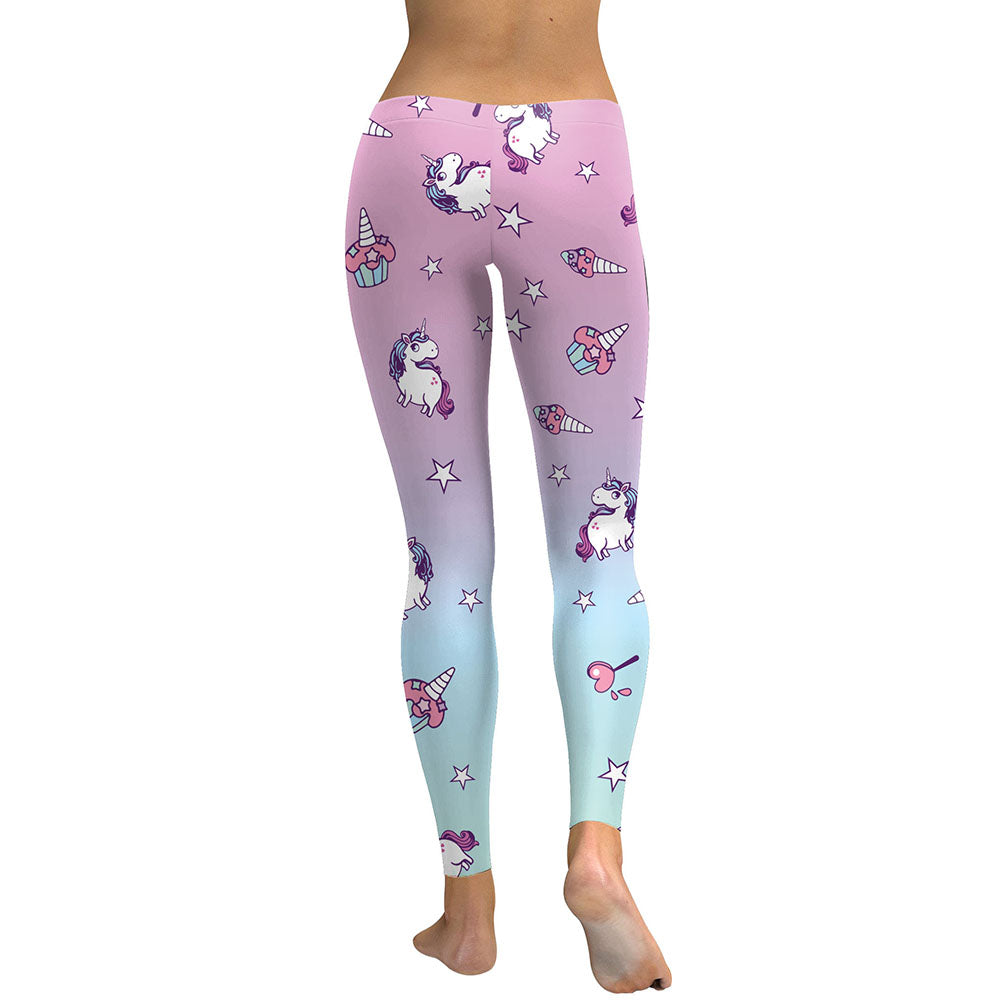 Unicorn Women Leggings Star Ice Cream Digital Print Slim Pants