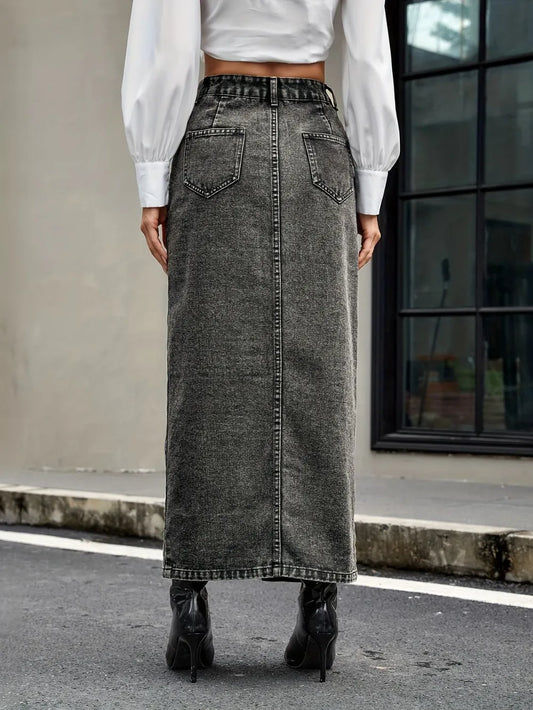 Playful Retro Multi Button Denim Skirt