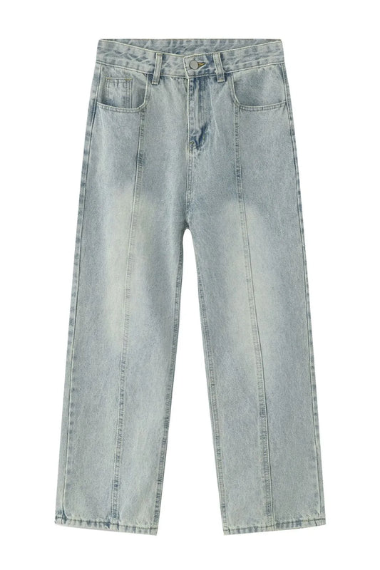 Men's Harajuku Washed Splicing Straight Leg Jeans