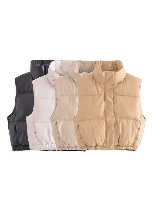 Playful PU Leather Stand-Up Collar Vest for Women