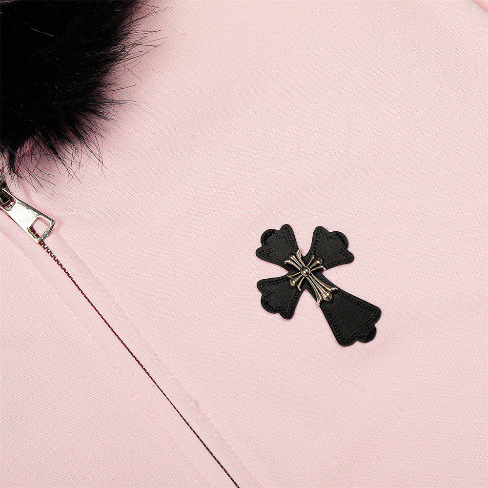 Sanskrit Letter Cross Print Hoodie