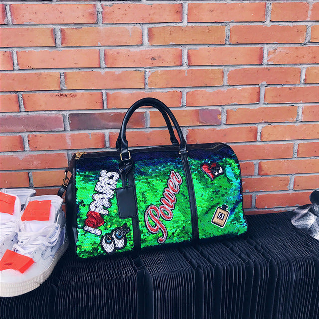Playful Sequin Duffle Bag – Trendy Travel Companion
