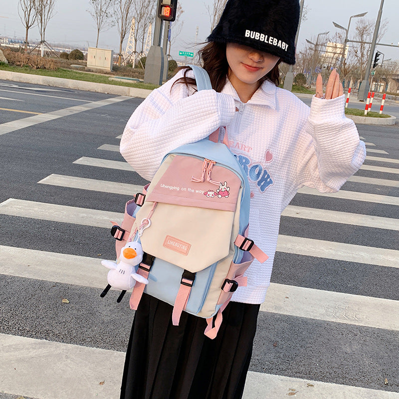 Harajuku Style Canvas Contrast Color Schoolbag for Girls
