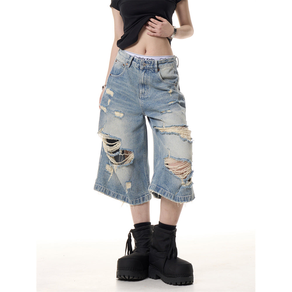 Summer Ripped Thin Cropped Pants