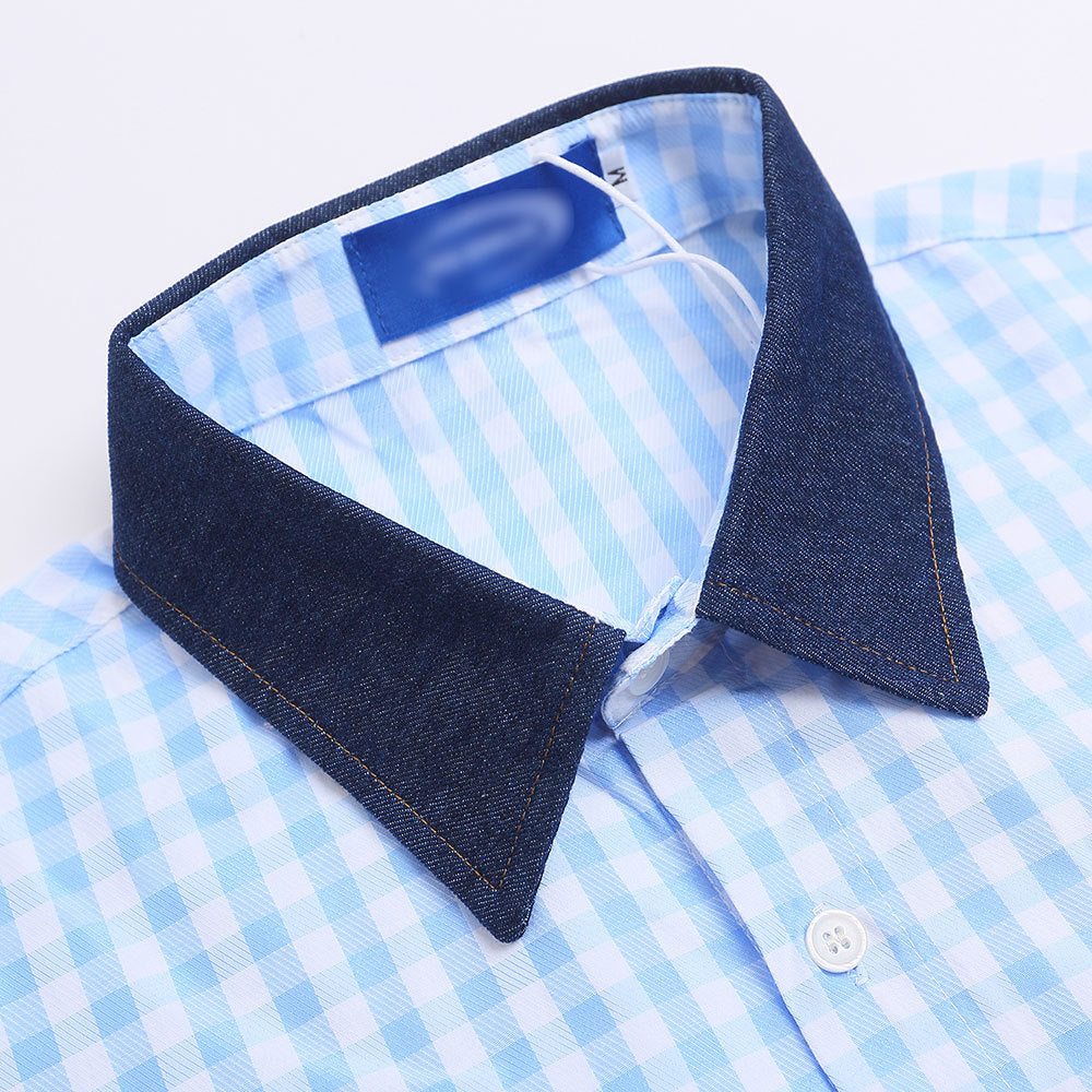 Playful Cartoon Embroidery Plaid Short Sleeve Shirt