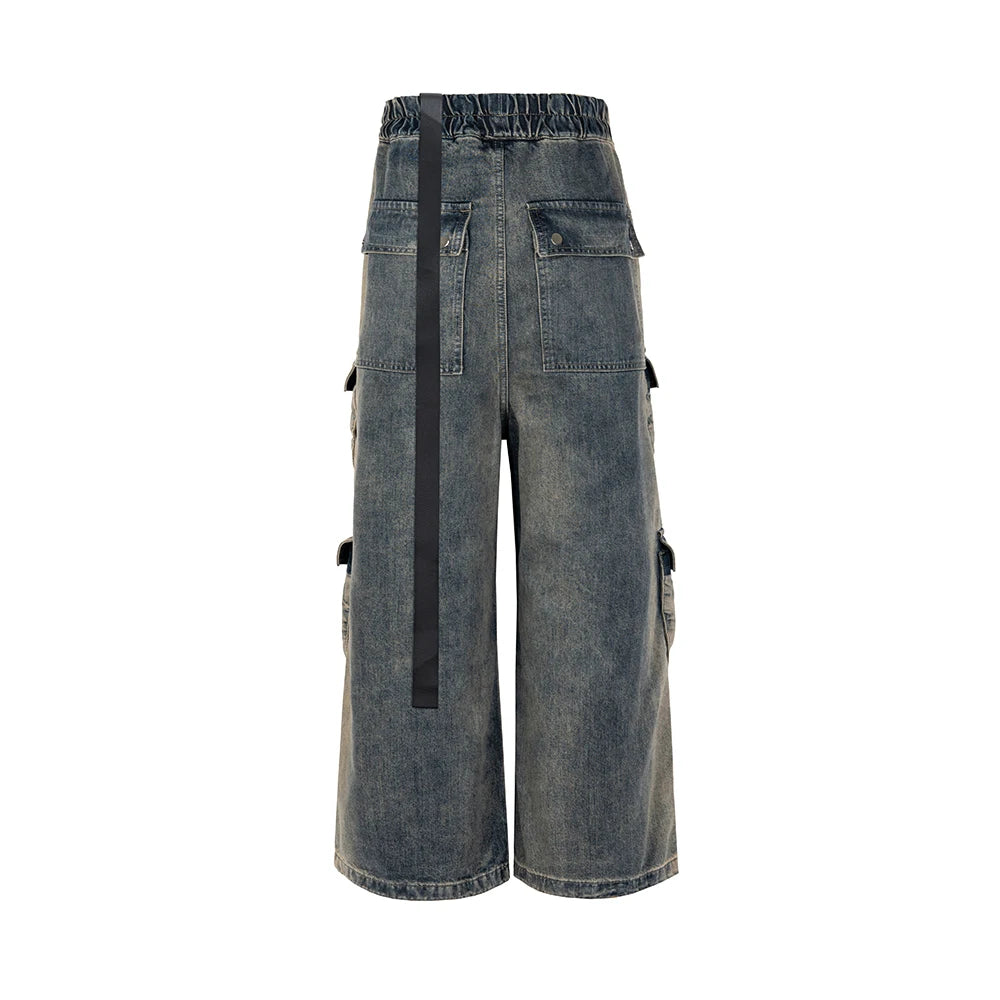 Harajuku Style Gradient Ribbons Multi-Pocket Drawstring Jeans