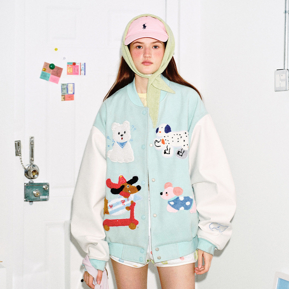 Cute Dogs Pattern Varsity Jacket