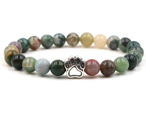 Colorful Paw Print Bracelets for Pets – 8mm Natural Stone Beads