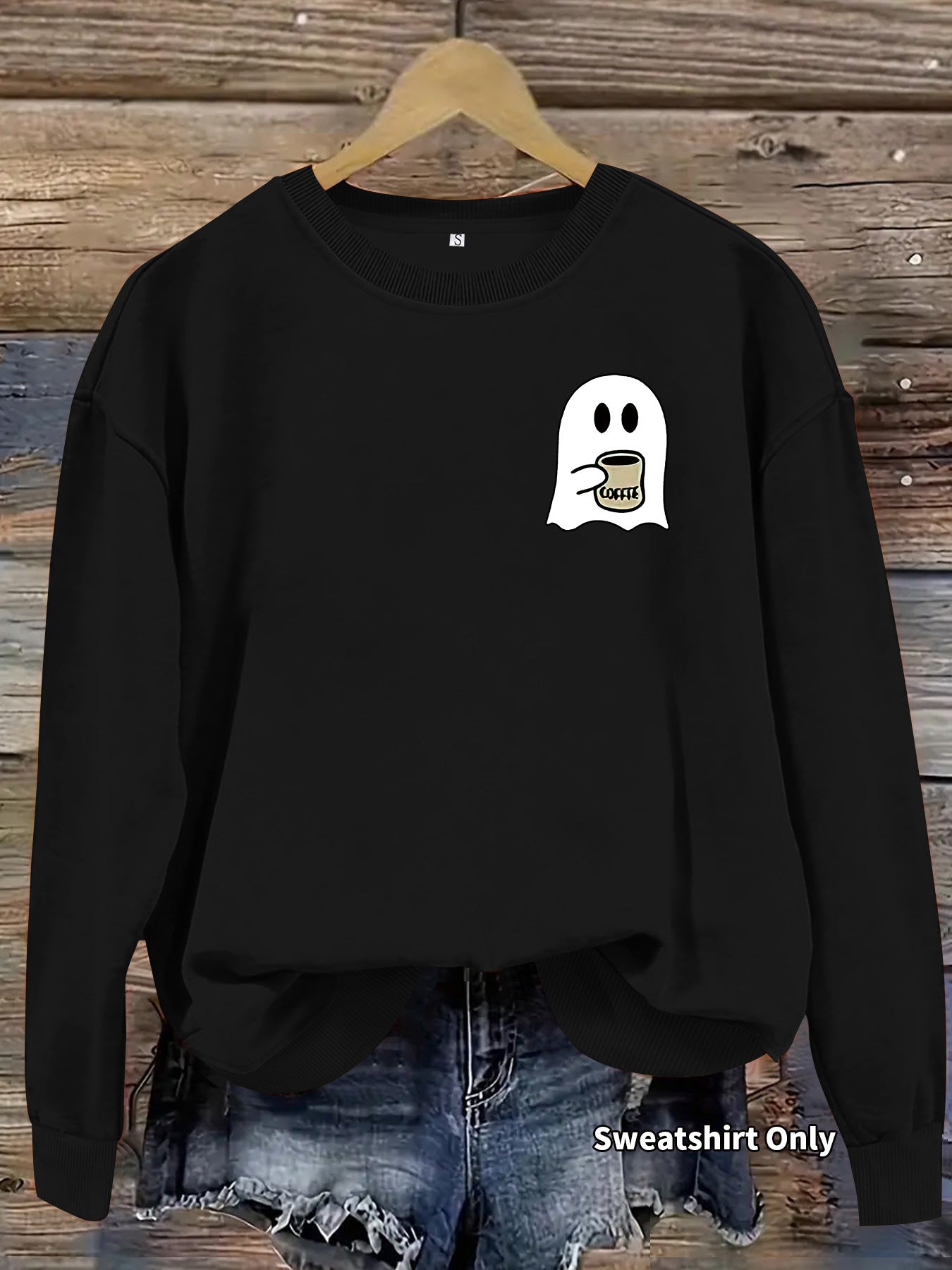 Casual Round Neck Long Sleeve Sweatshirt with Ghost Print