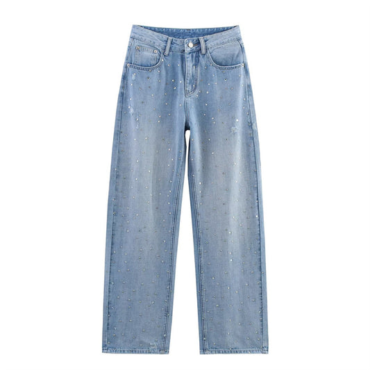 Harajuku Style Rhinestone Decorated Vintage Denim Pants