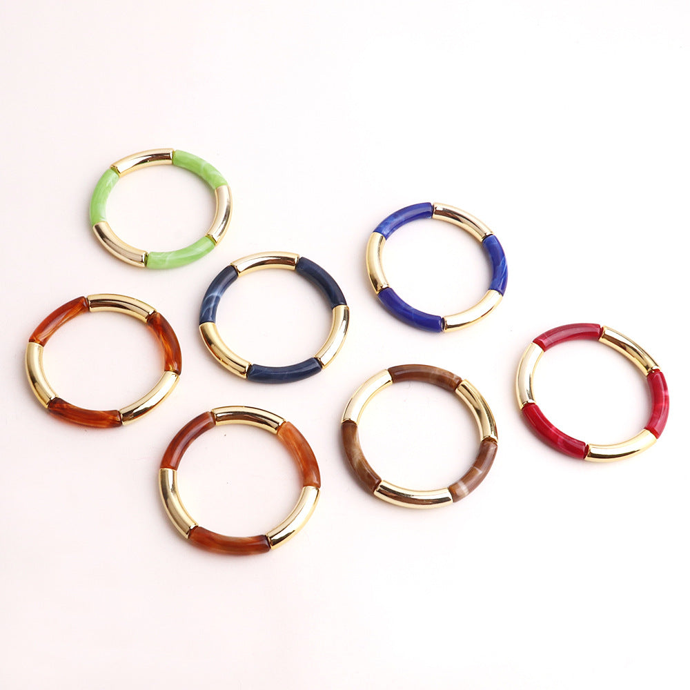 Harajuku Style Double Color Tube Bead Elastic Bracelet