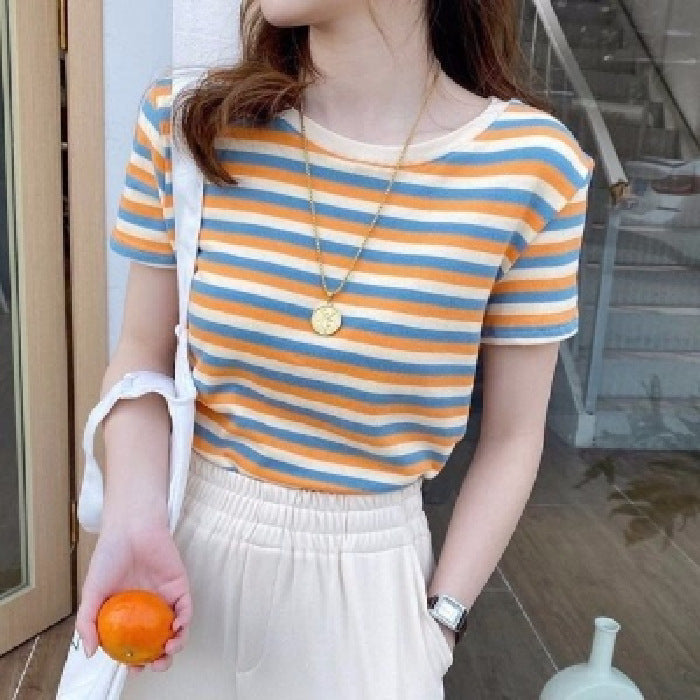Stripe Short Sleeve T-Shirt for Women | Slim Fit Casual Tee