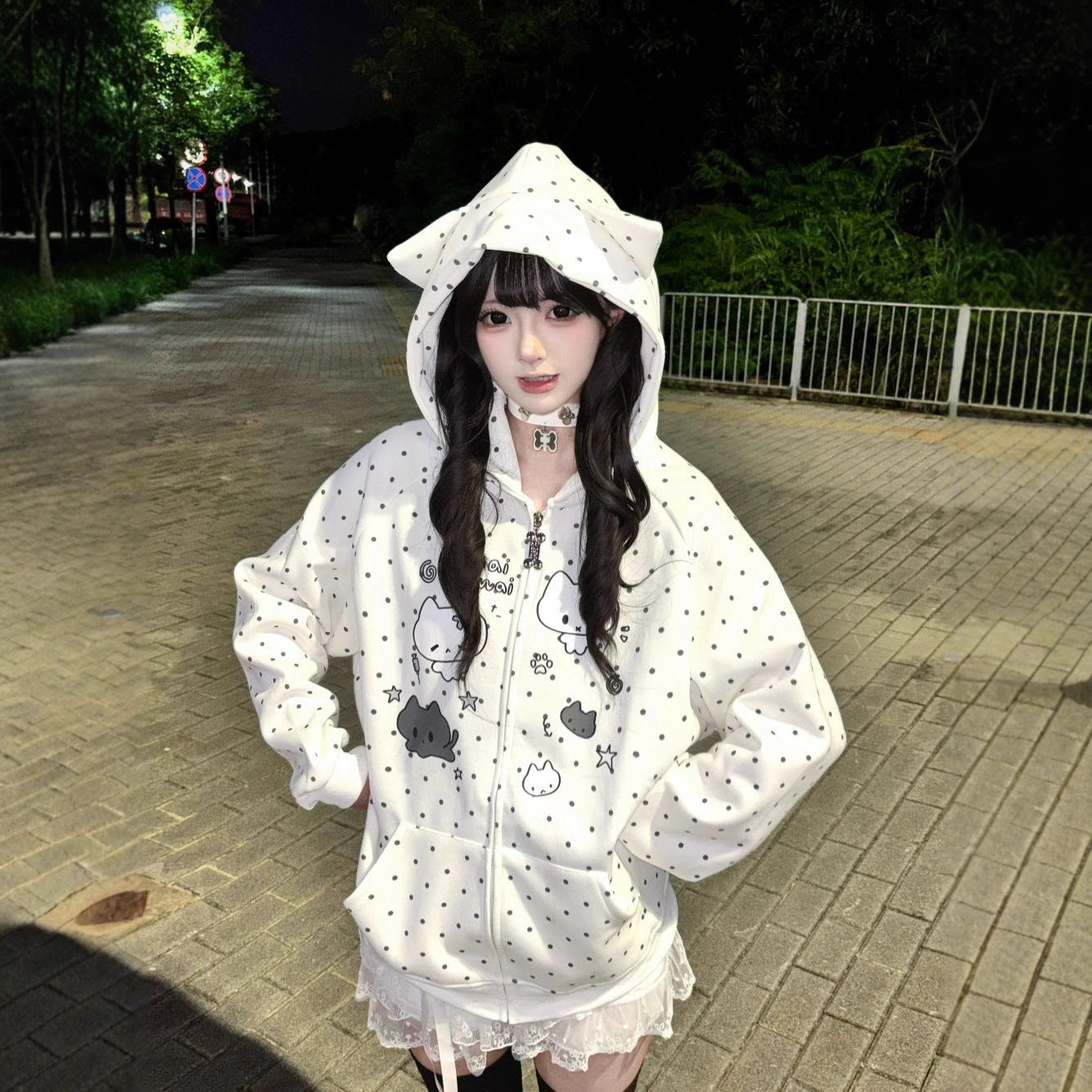 Cute Cat Print Hoodie