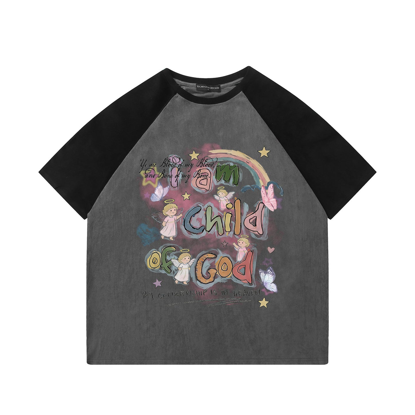 Rainbow Angel Printed Short Sleeve T-Shirt — Harajuku Street Style Loose Fit