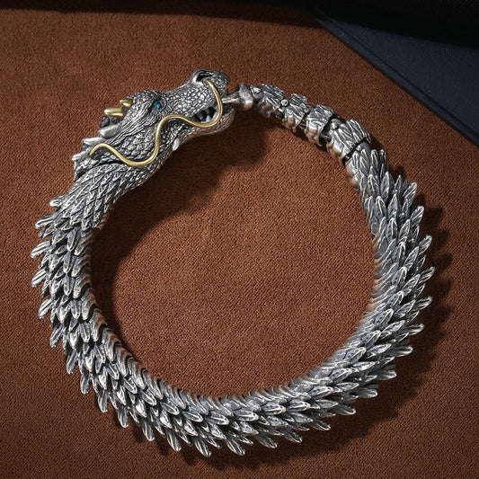 Vintage Dragon Silver Bracelet for Men