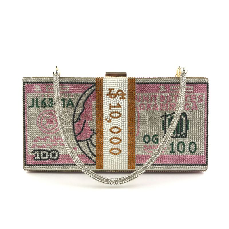 Money Clutch Rhinestone Purse - 10000 Dollars Stack