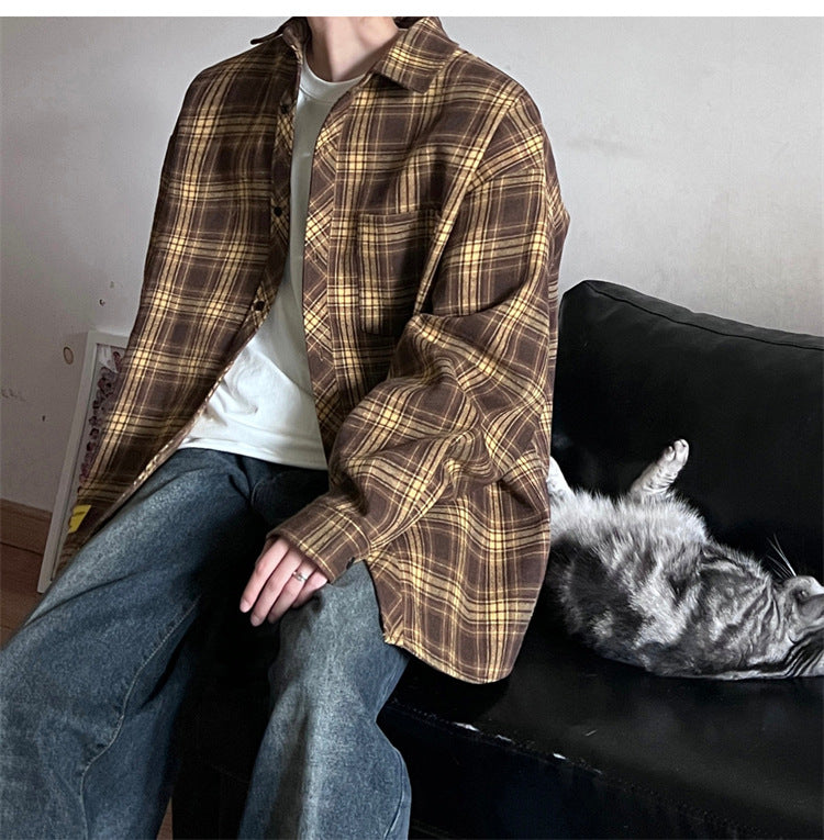 Men's Long Sleeved Checkered Casual Jacket