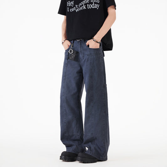 Casual Wide Leg Denim Jeans in Military Green & Ash Gray