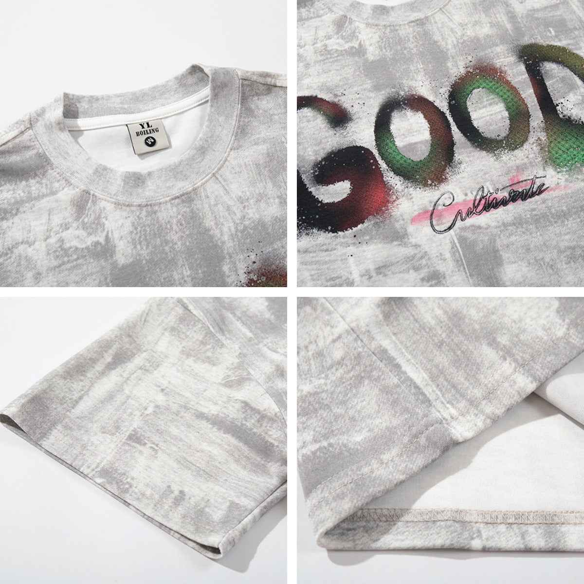 Unique Design Letter Print Crew Neck T-Shirt