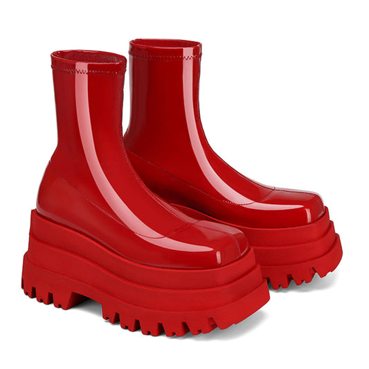 Thick-Soled Muffin Heel Boots - Waterproof Platform