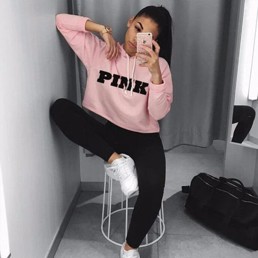 Harajuku Style Pink Cropped Oversized Hoodie for Women