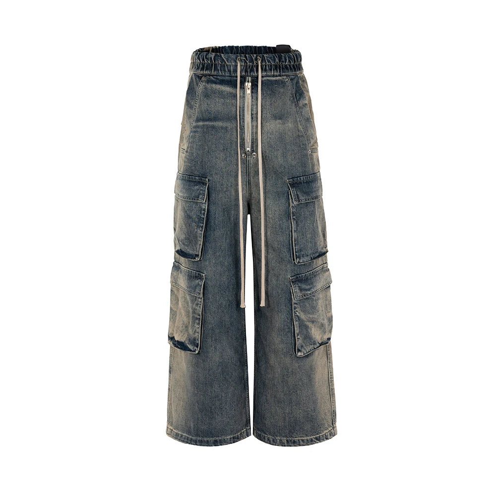 Harajuku Style Gradient Ribbons Multi-Pocket Drawstring Jeans