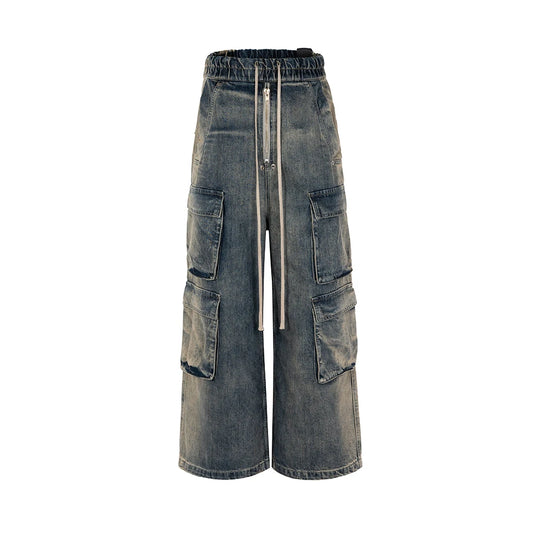 Harajuku Style Gradient Ribbons Multi-Pocket Drawstring Jeans