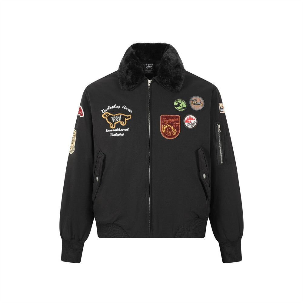 Embroidered Coat with Fur Collar and Cotton Jacket