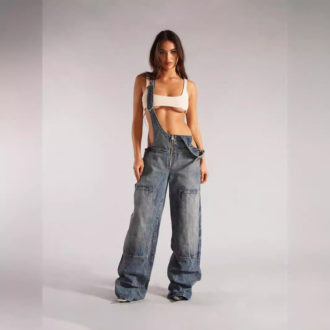 Harajuku Style Zipper Denim Overalls for Women