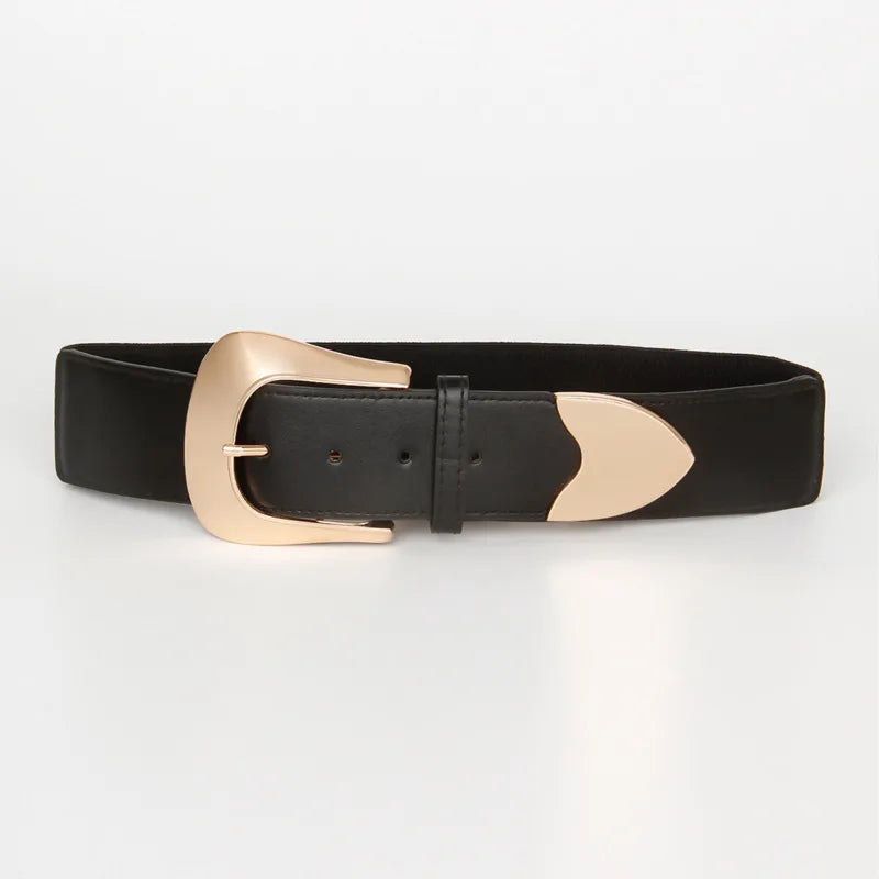 Harajuku Style Wide Elastic Waist Belt with Big Gold Buckle