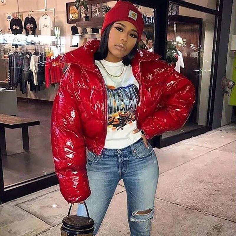 Harajuku Style Long Sleeve Zip Up Bubble Puff Parka