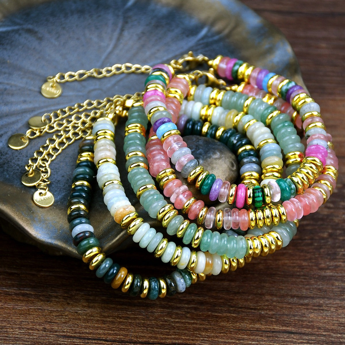 Dopamine Colored Natural Stone Bead Bracelet for Women