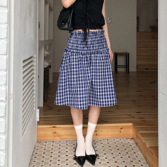 Blue Plaid Double Skirt for Women
