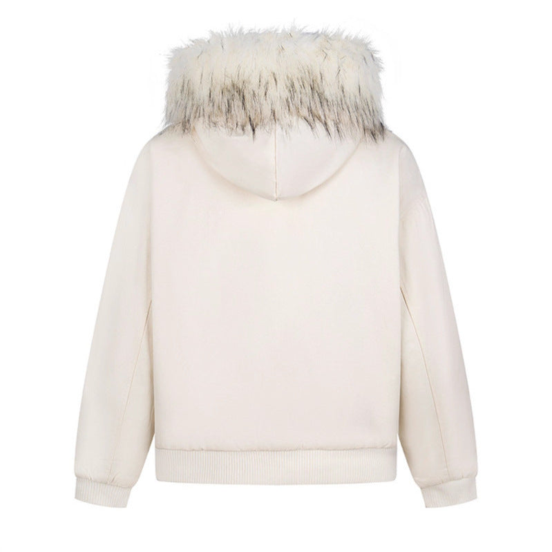 Fur Collar Hooded Open Front Cardigan Parka