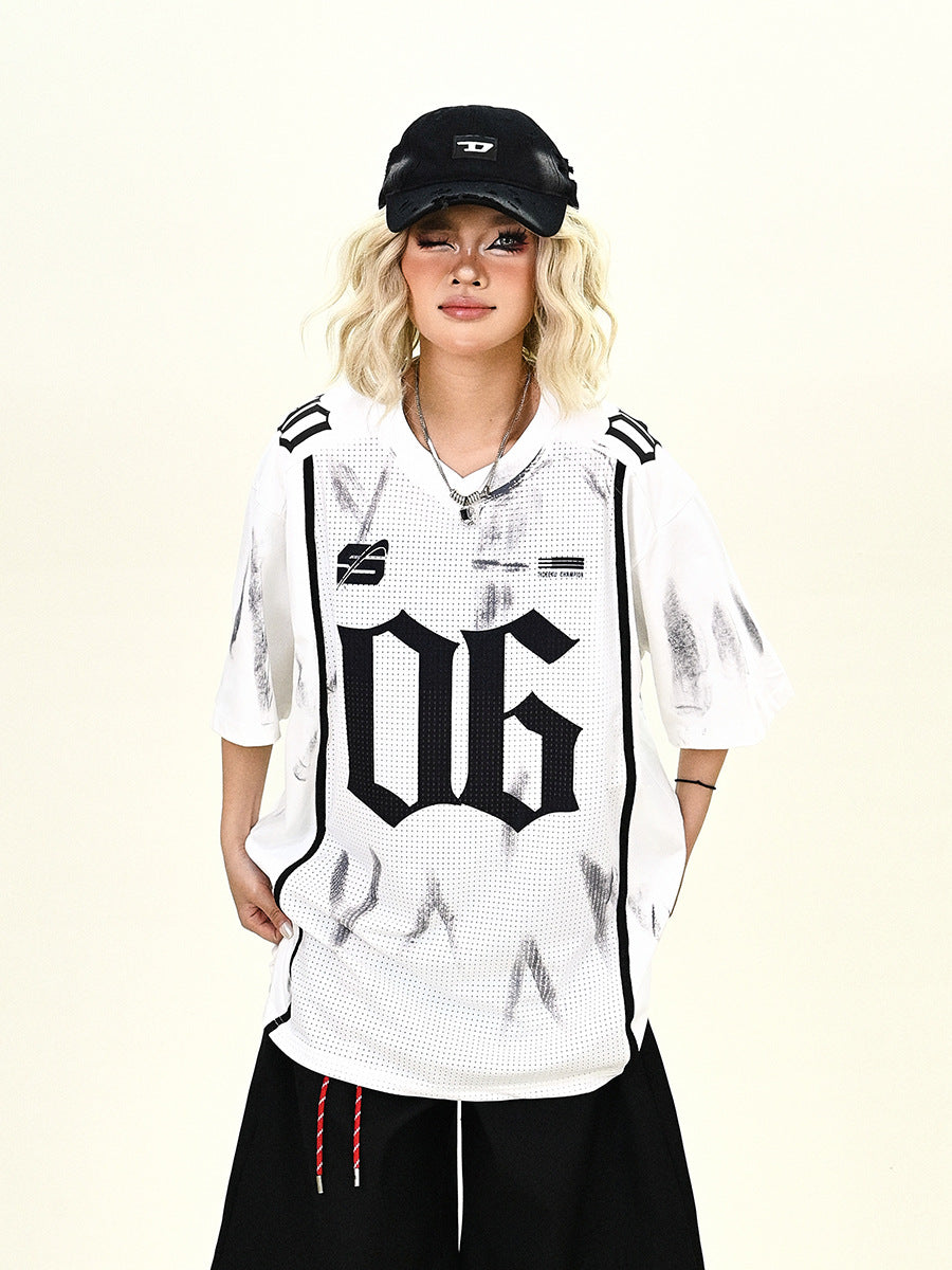 Antique Hollow Out Jersey Half-Sleeved T-Shirt