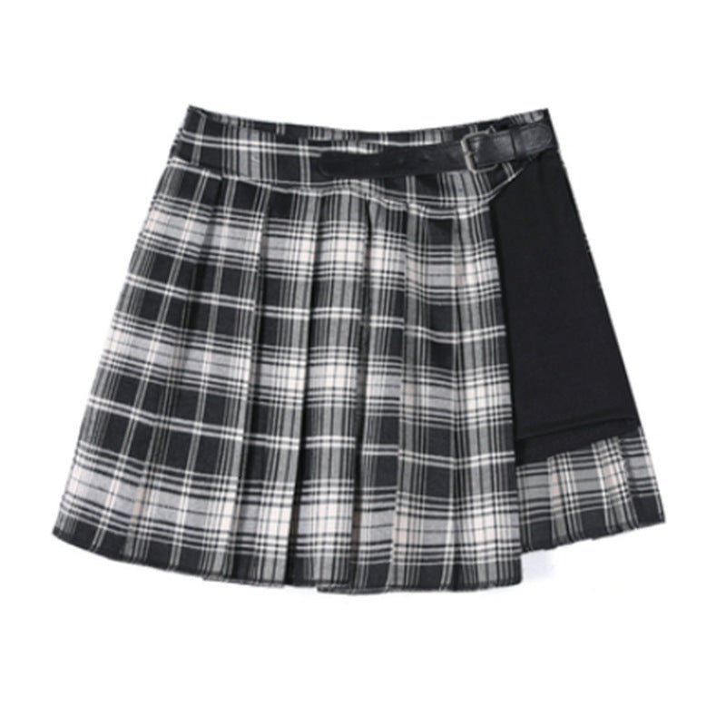 Summer Pleated Mini Skirt for Women - High Waist A-Line Slim Fit Plaid Irregular Style