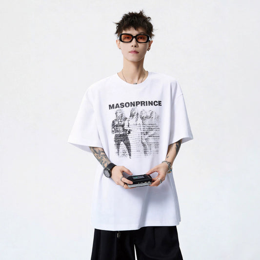 Cotton Short Sleeve T-Shirt for Men — Harajuku-Inspired Loose Fit Letter Tee