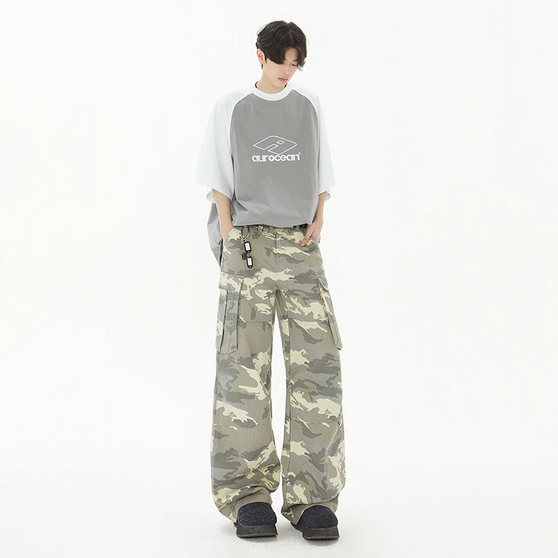 Harajuku Style Camouflage Wide Leg Jeans for Men