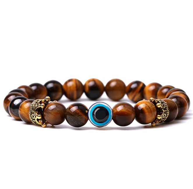 Playful Natural Tiger Eye Crown Bracelet for Couples